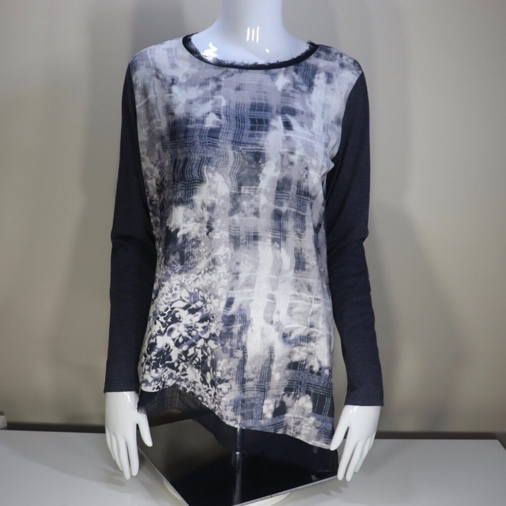 Simply Vera Vera Wang Blue Grey Asymmetrical Shirt Size Medium